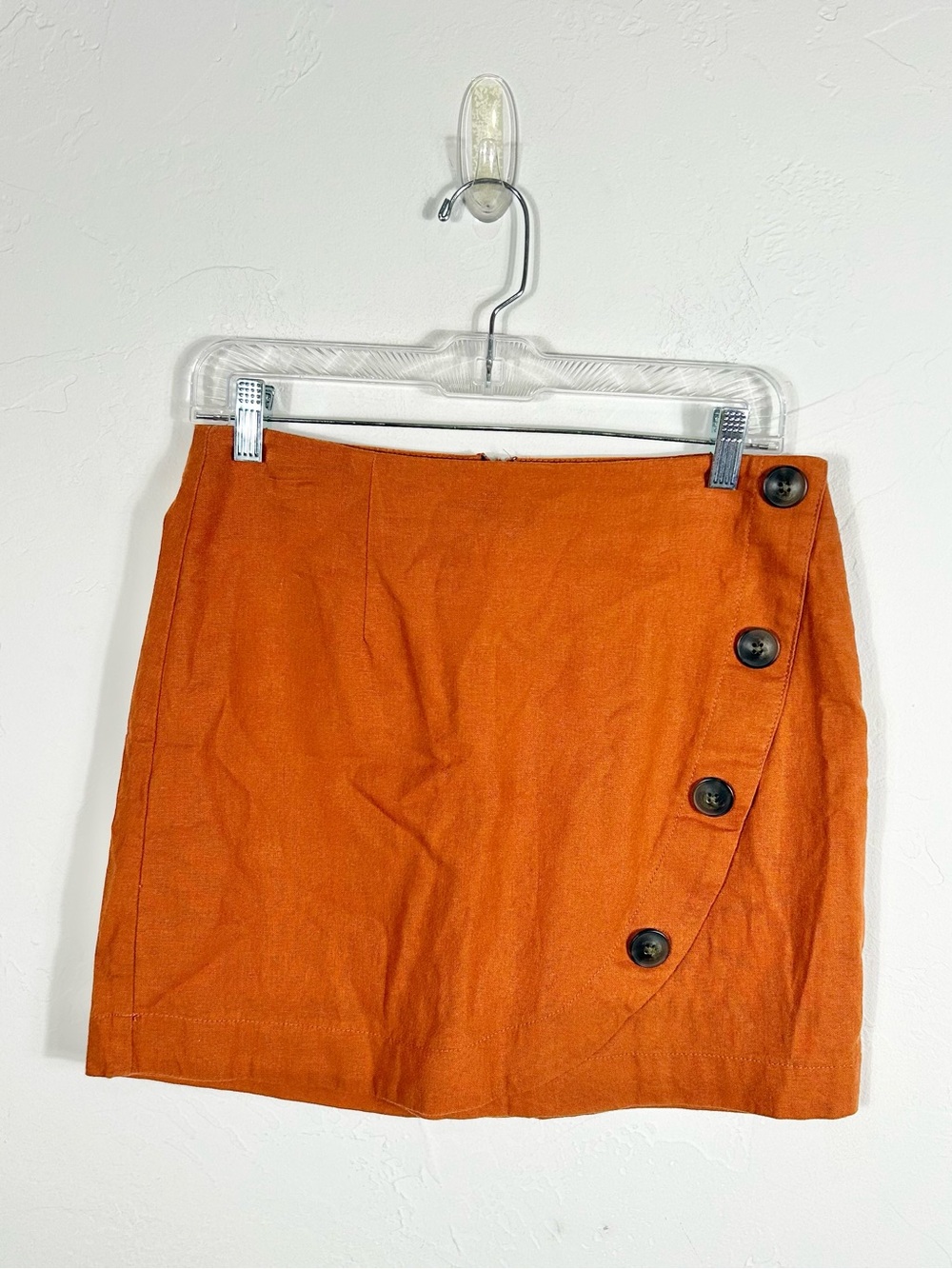 Harper Heritage Faux Wrap Linen Blend Mini Skirt Burnt Orange